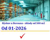 Sklady/výroba 500 až 5 000 m2, od 1Q 2026 - Hýskov, Exit D5 - Beroun , cena 150 CZK / m2 / měsíc, nabízí ARCHA - průmyslová kancelář